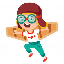 Criança com asas de avião nas costas, simbolizando o sonho de voar e a imaginação infantil