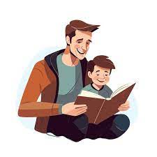 Pai e filho lendo juntos um livro infantil, momento de conexão e incentivo à leitura no projeto Letrar Leitura Infantil